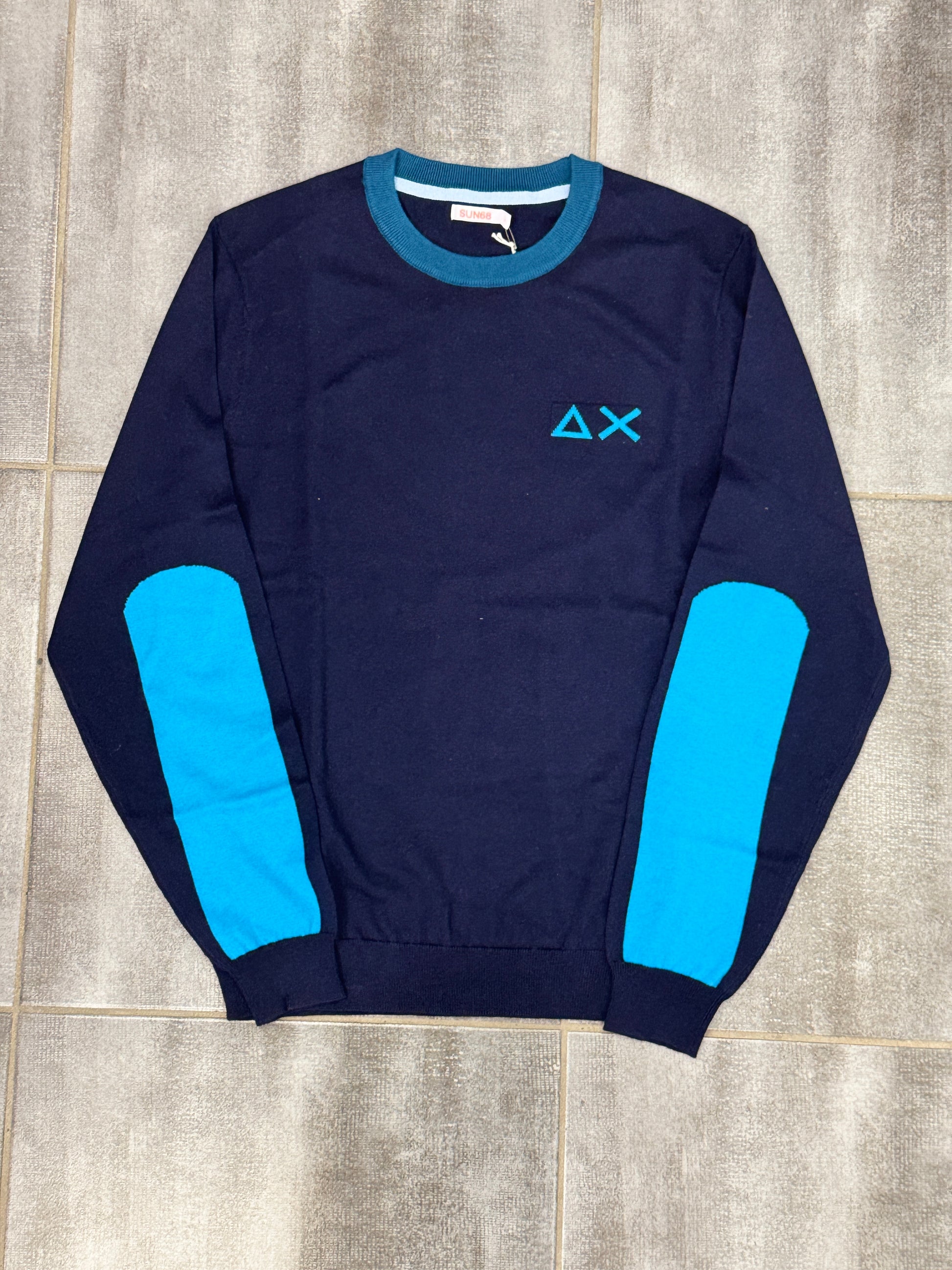 Sun68 Maglione Round Big Elbow Detail con Colletto a Contrasto