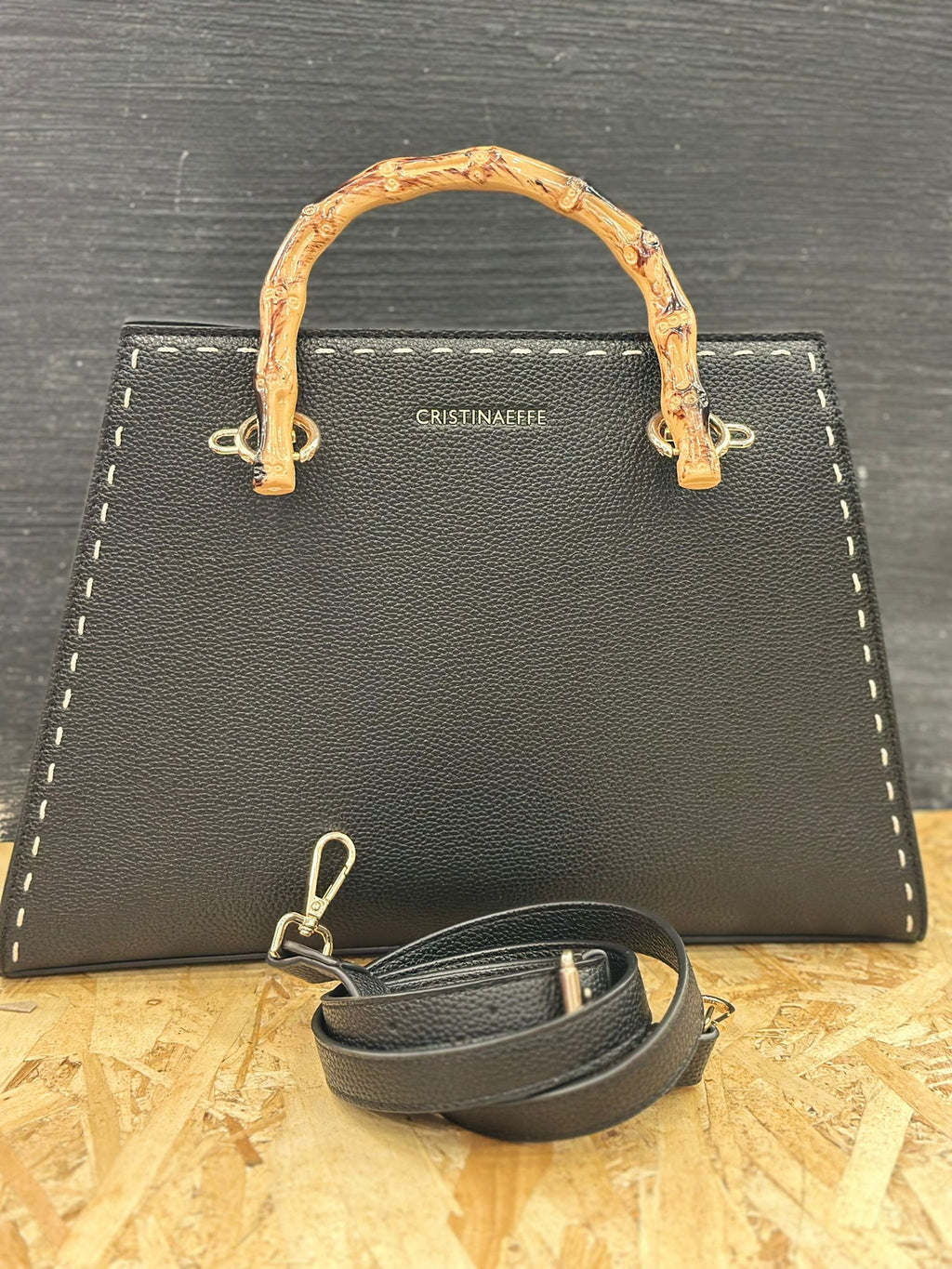 Cristina Effe Borsa Rigida con Manico di Bamboo