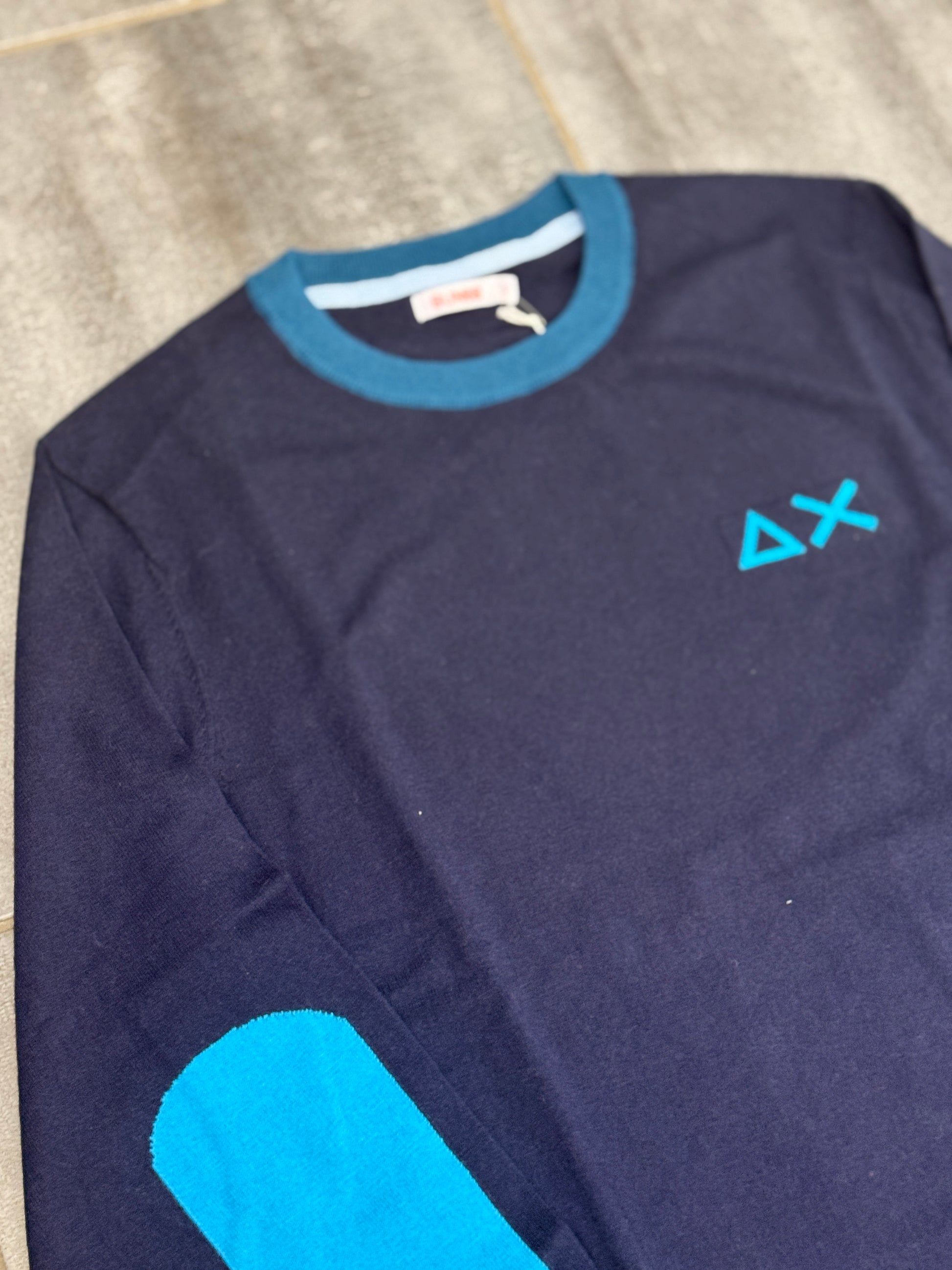 Sun68 Maglione Round Big Elbow Detail con Colletto a Contrasto