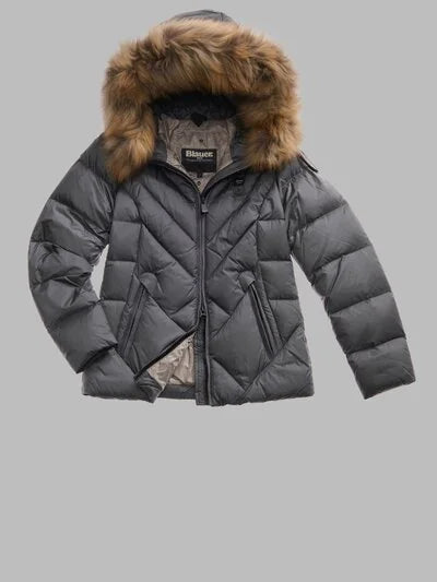 Blauer Piumino a Linee Geometriche Donna