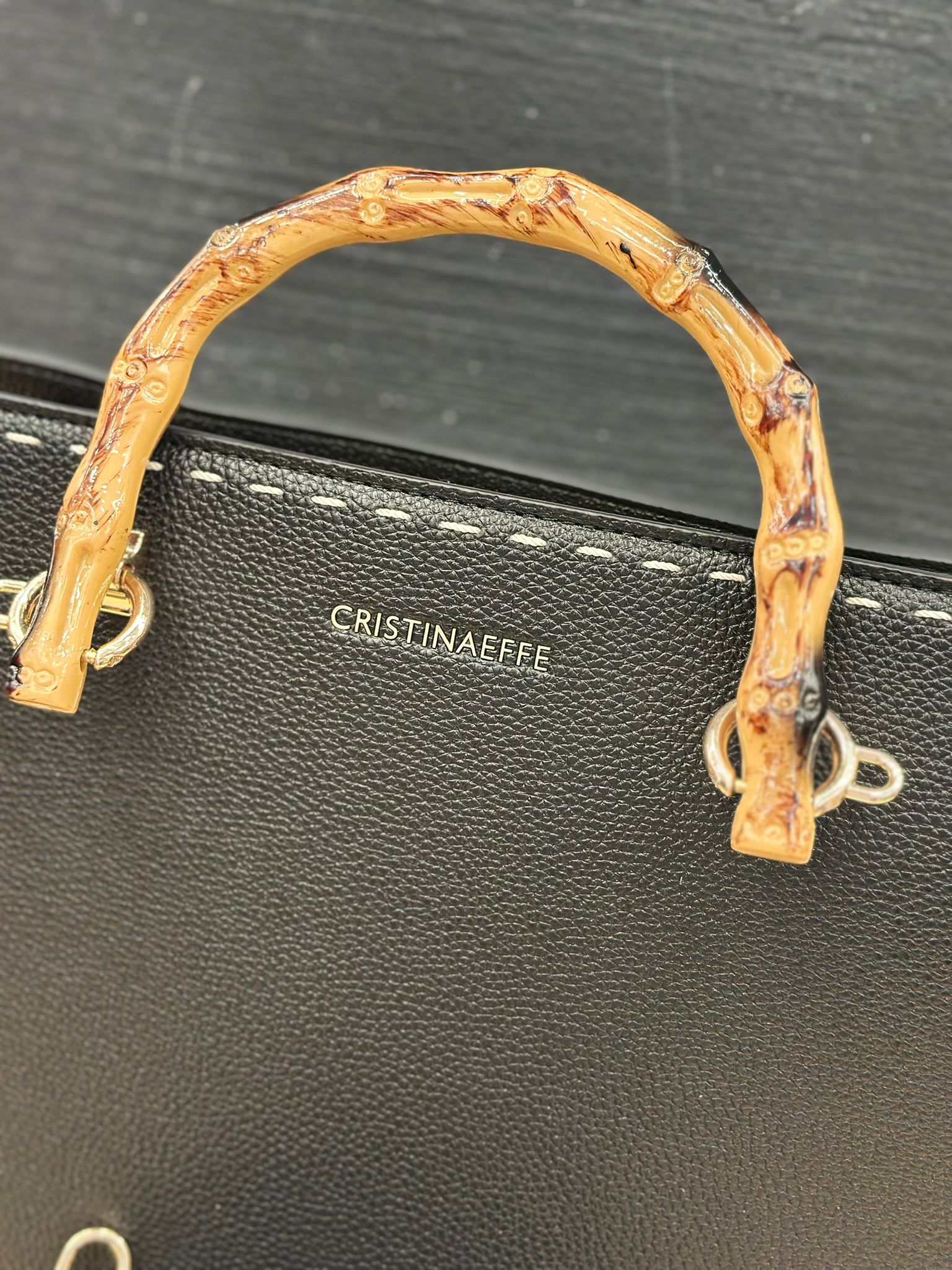 Cristina Effe Borsa Rigida con Manico di Bamboo
