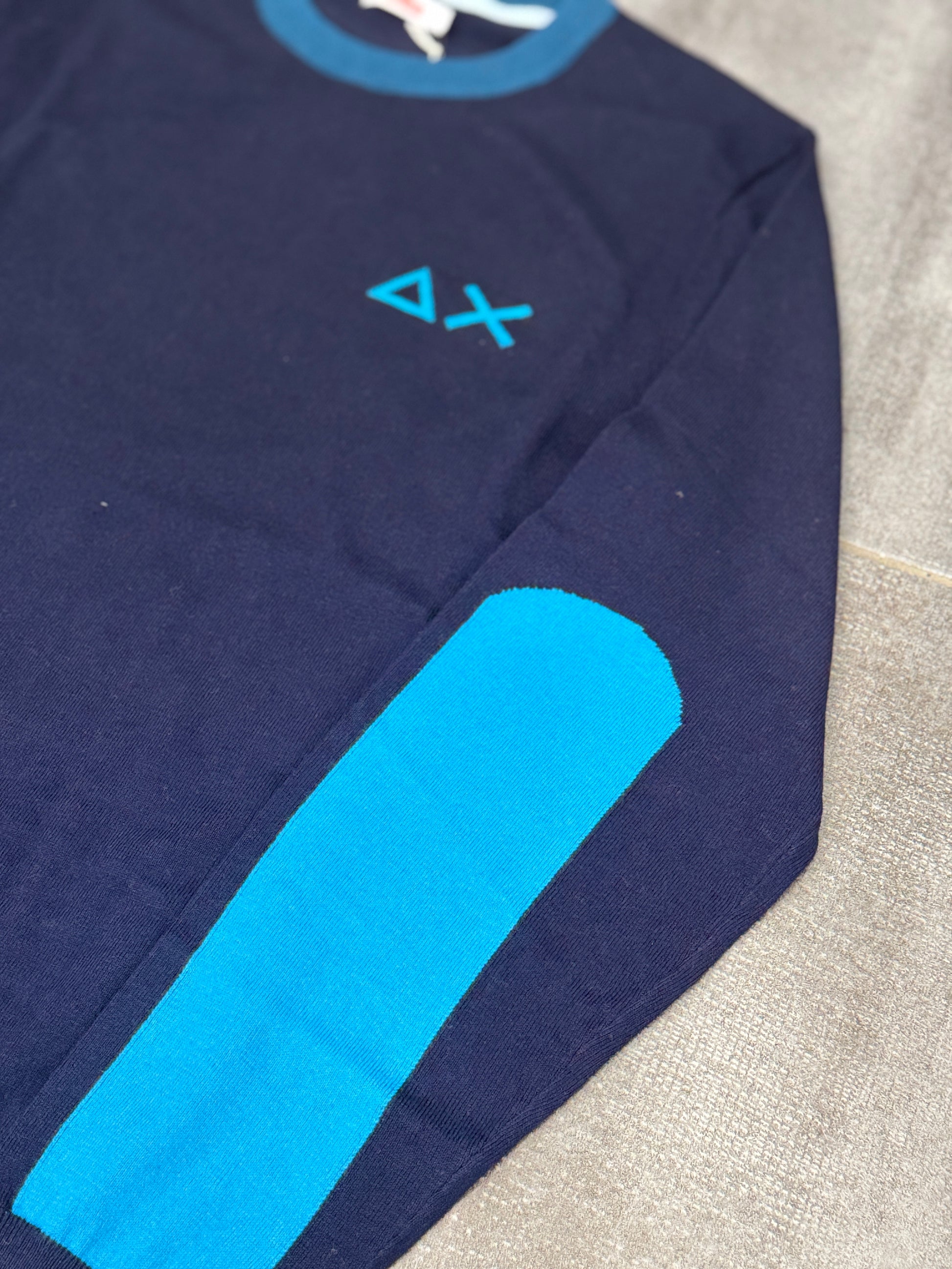 Sun68 Maglione Round Big Elbow Detail con Colletto a Contrasto